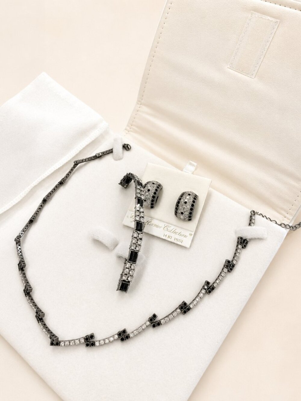 Vintage Fifth Avenue Collection Handmade Black & Clear Rhinestone Jewelry Set